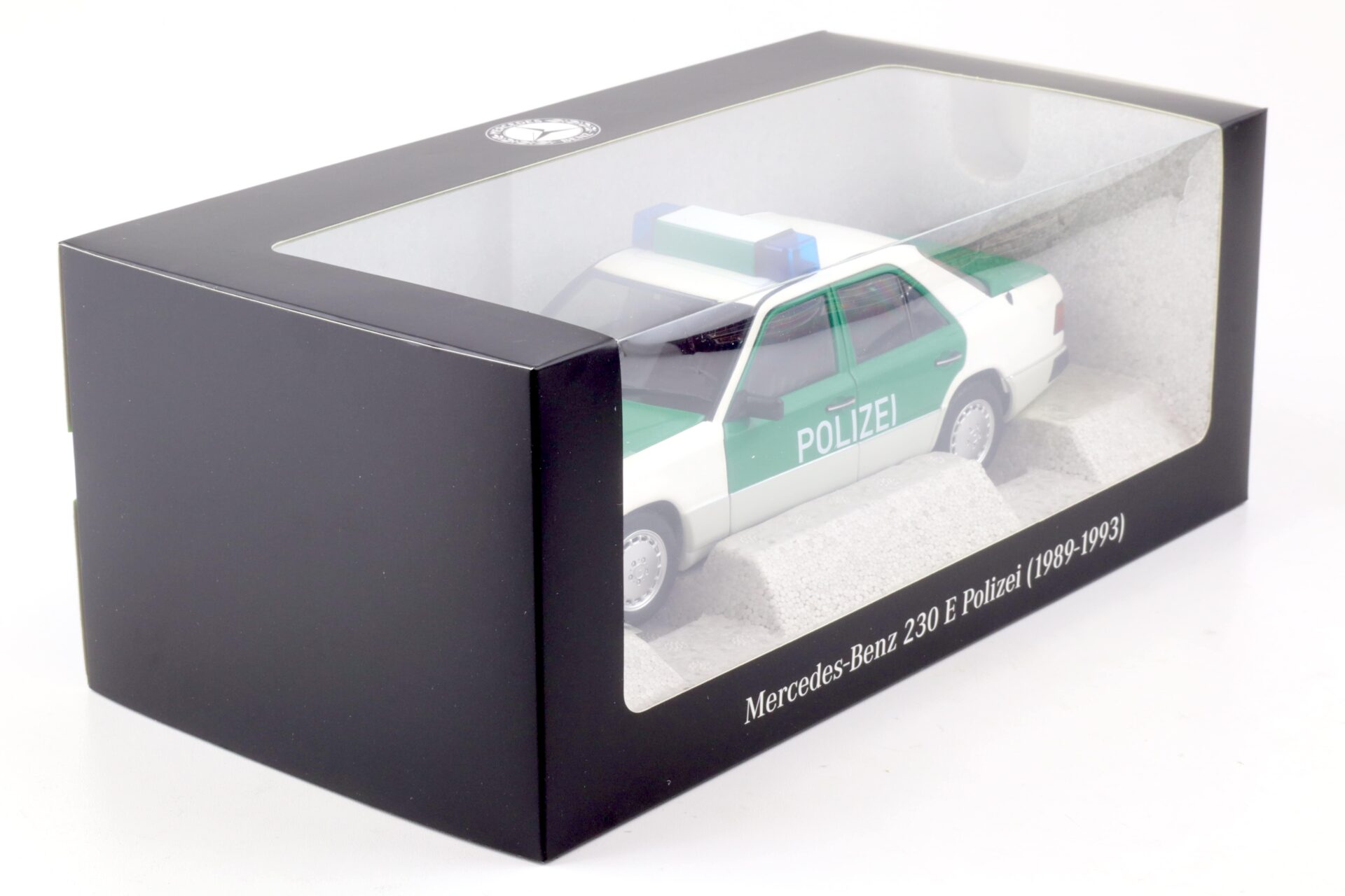 1:18 Norev Mercedes 230 E W124 Limousine 1992 POLIZEI white/ green DEALER VERSION