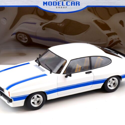 1:18 MCG Ford Capri MK II X-Pack white/ blue stripes LHD 1975