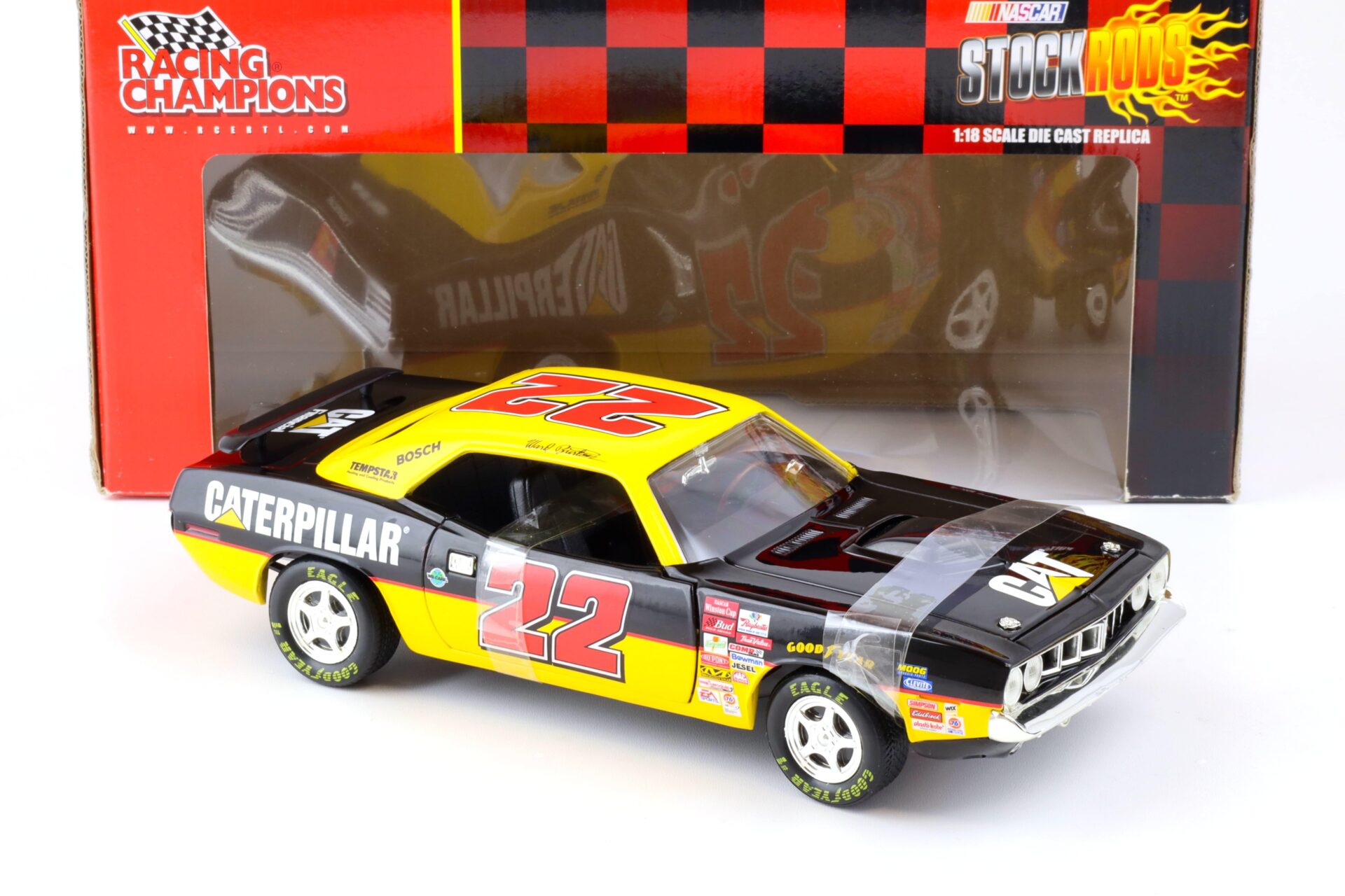 1:18 ERTL Ward Burton Caterpillar 1971 Plymouth Barracuda Stock Rods #22 black/ yellow