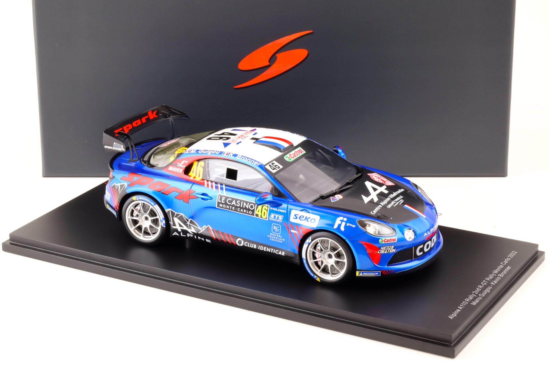 1:18 Spark Alpine A110 Rally Monte Carlo 2022 #46 Guigou/Bronner