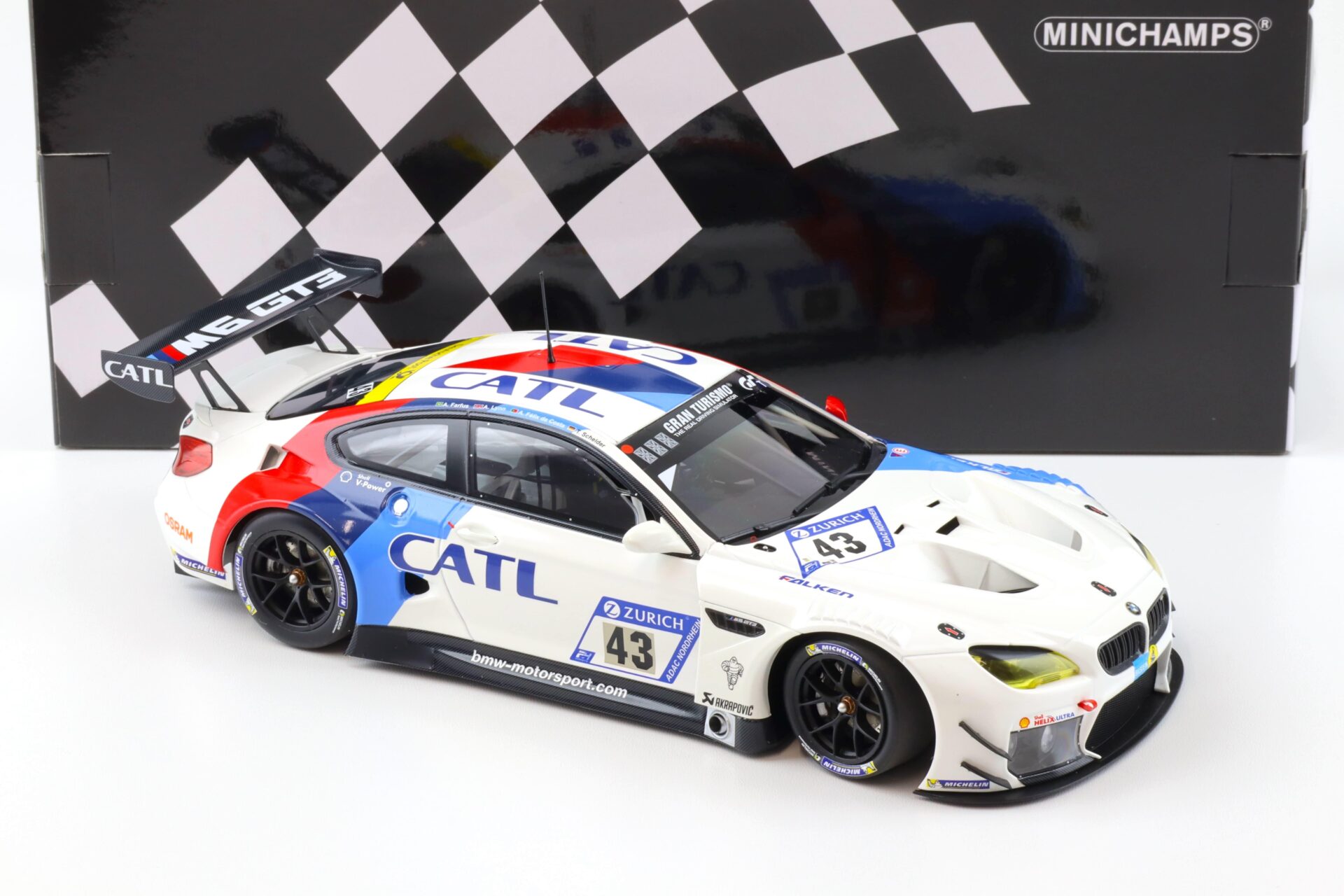 1:18 Minichamps BMW M6 GT3 Team Schnitzer 24h Nürburgring 2017 #43 Farfus/ Lynn