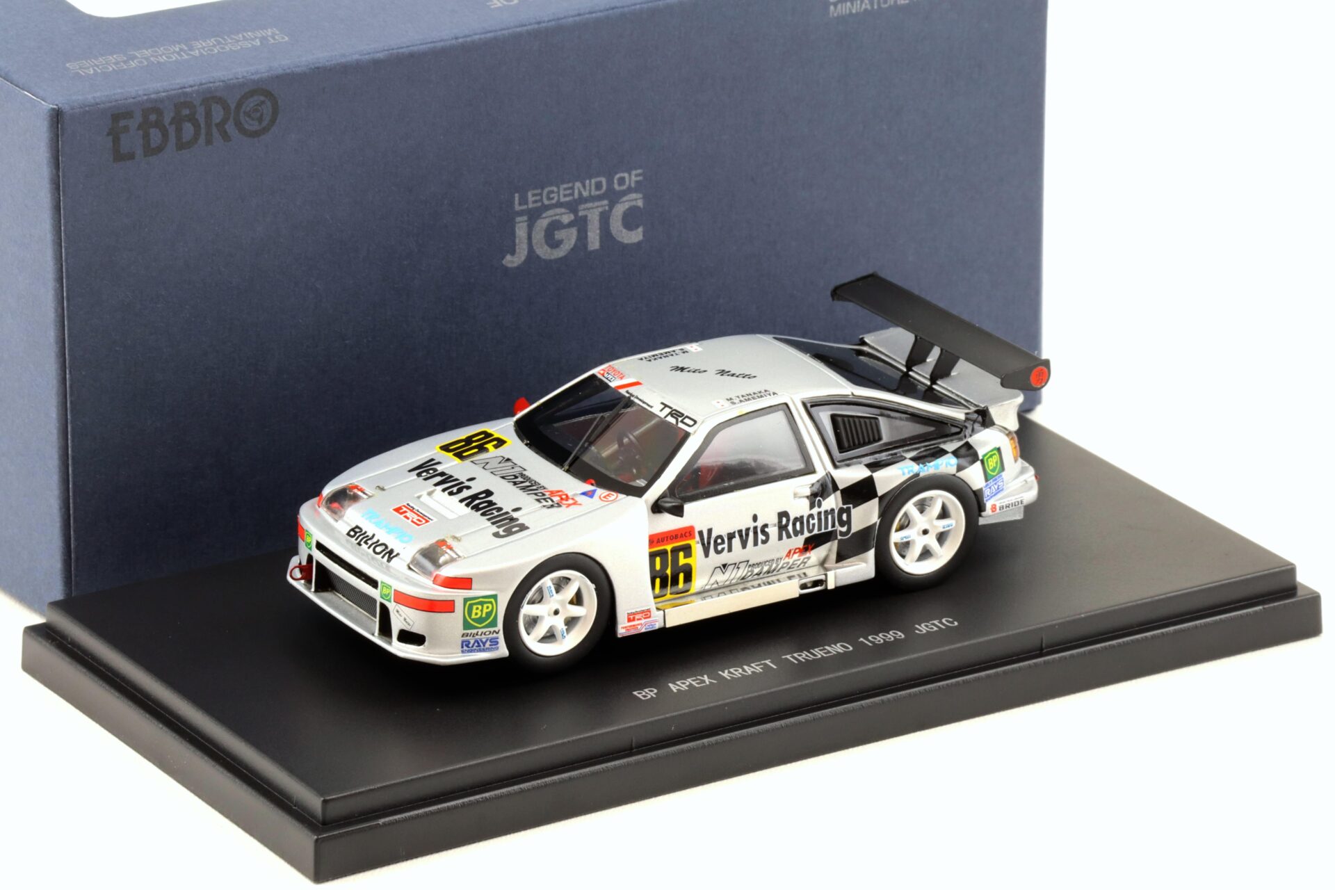 1:43 Ebbro Toyota Trueno BP Apex Kraft Trueno 1999 JGTC #86 silver