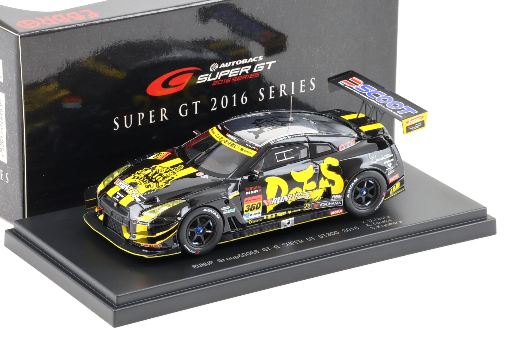 1:43 Ebbro Nissan GT-R Super GT300 RUNUP Group&DOES #360 Shibata/Tanaka 2016