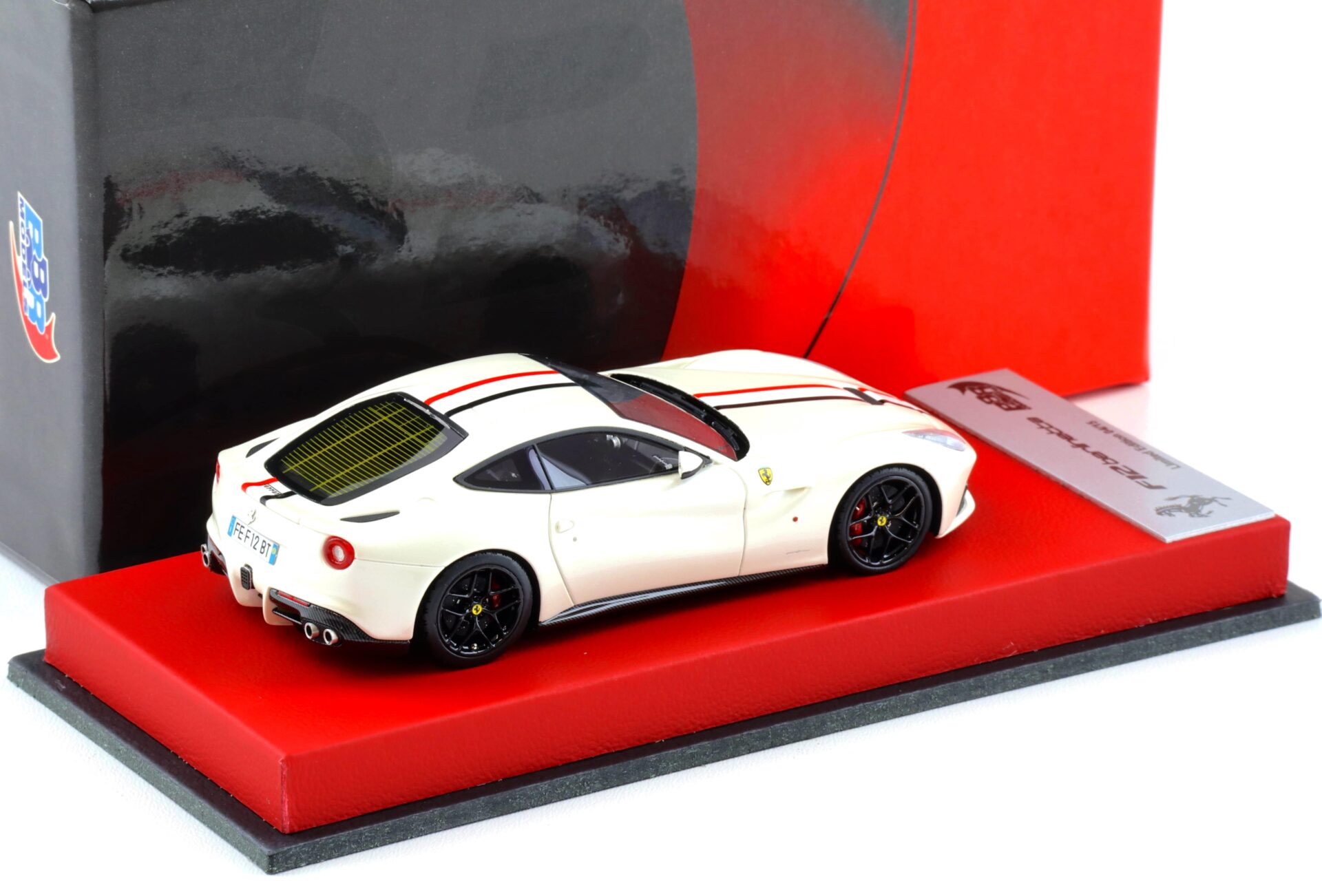 1:43 BBR Ferrari F12 Berlinetta Fuji white with red/black stripe - Limited 15 pcs.