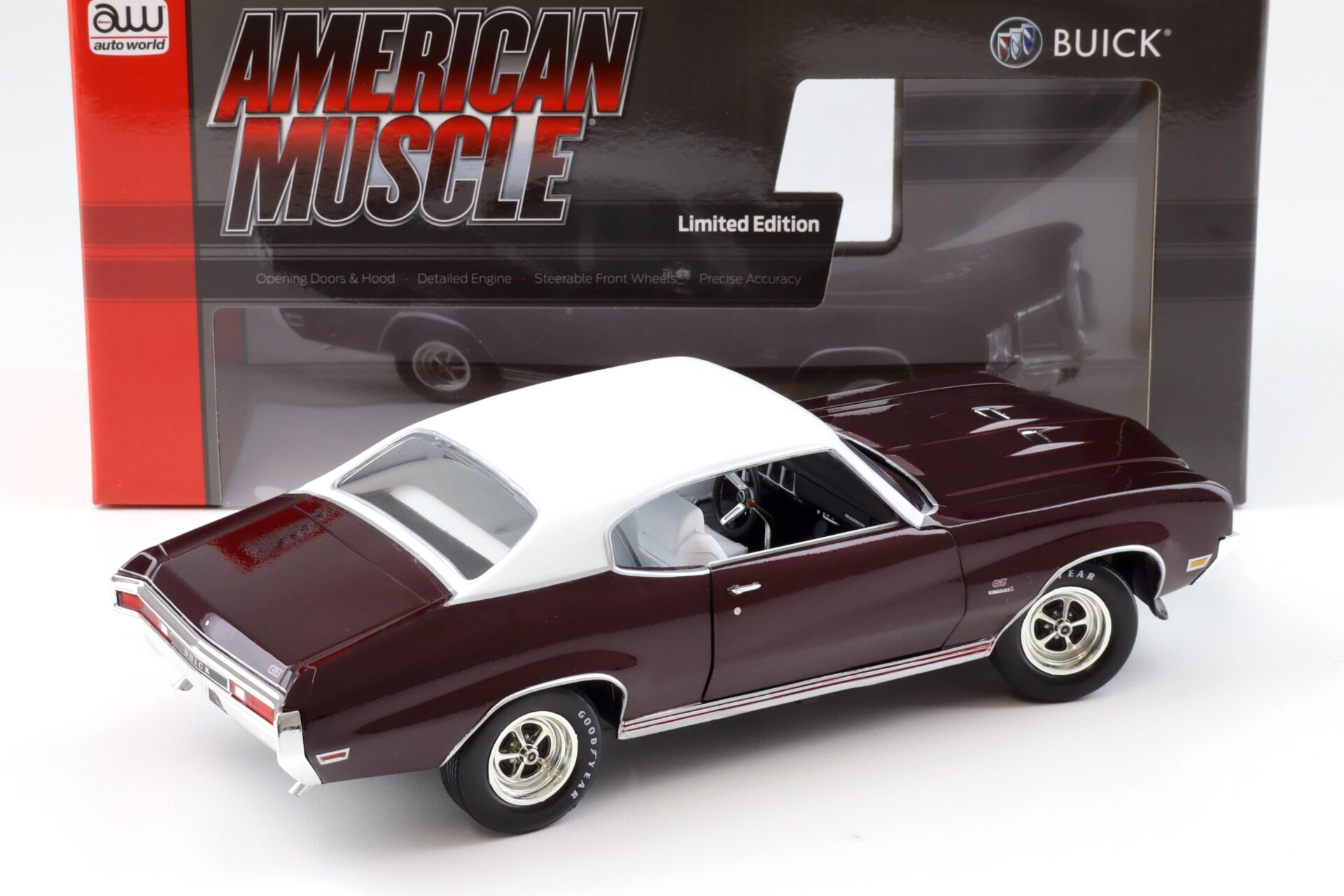 1:18 Auto World 1970 Buick GS Stage 1 MCACN Burgundy Mist/ white roof