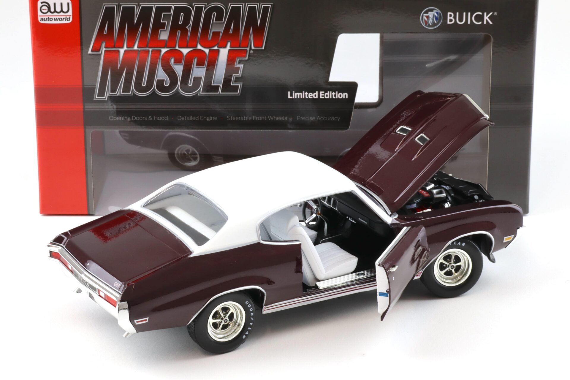 1:18 Auto World 1970 Buick GS Stage 1 MCACN Burgundy Mist/ white roof