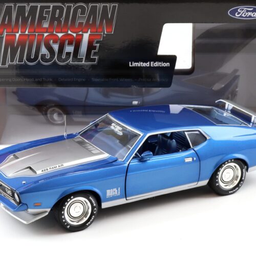 1:18 Auto World 1971 Ford Mustang Mach 1 MCACN Code Q Med Blue