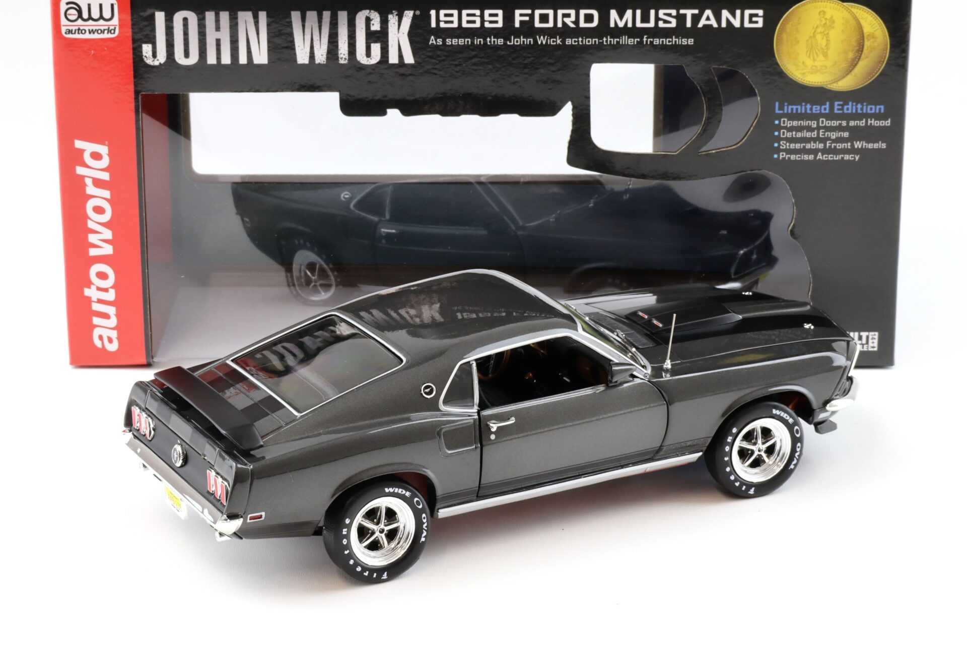 1:18 Auto World 1969 Ford Mustang Coupe John Wick Hitman grey metallic