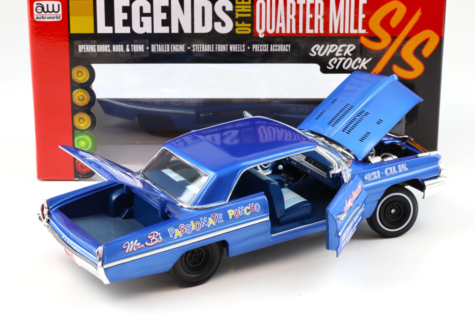 1:18 Auto World 1962 Pontiac Catalina Arnie Beswick Mr. Bs Passionate Poncho Ensign Blue