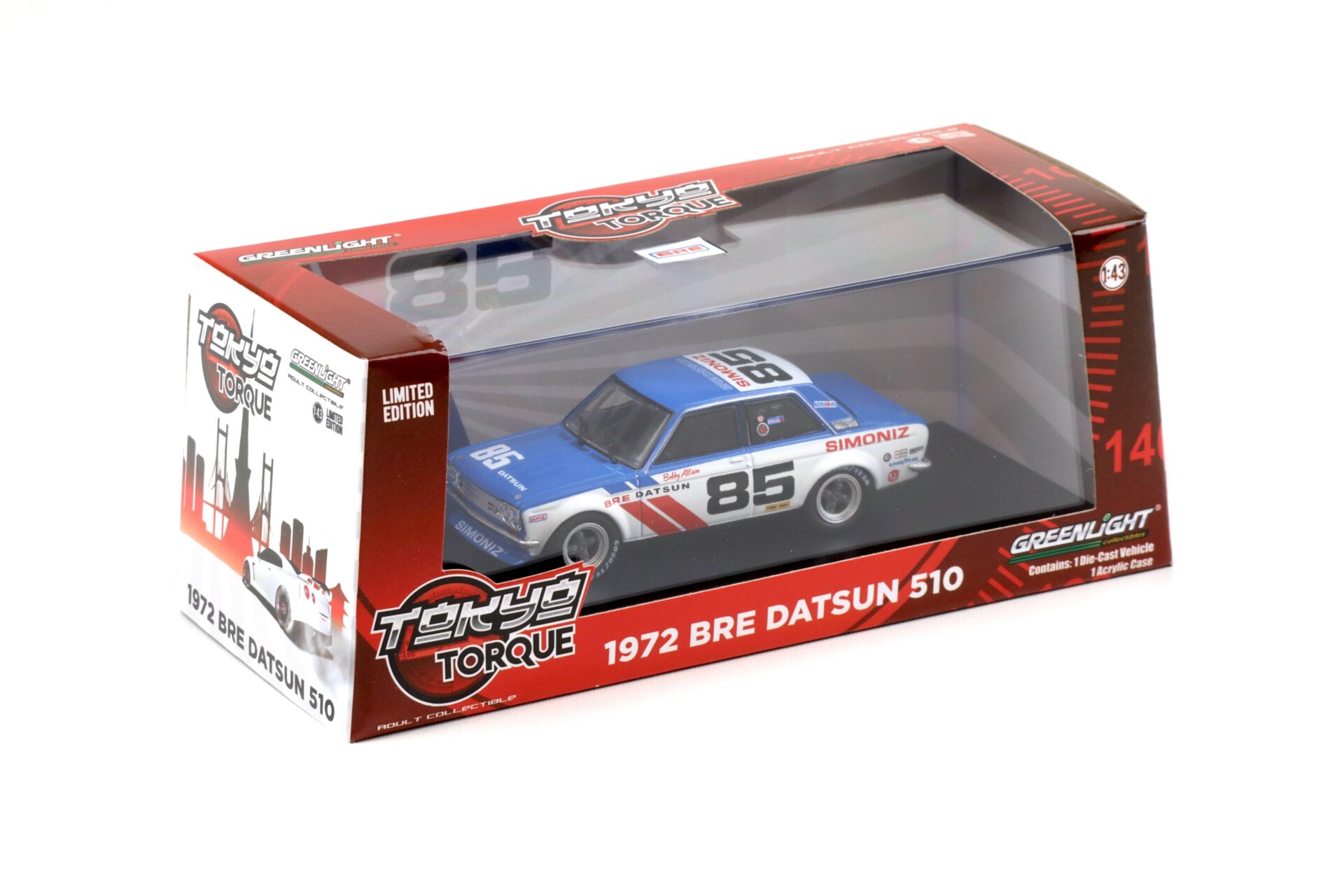 1:43 Greenlight 1972 BRE Datsun 510 Bobby Allison #85 Brock Racing Enterprises