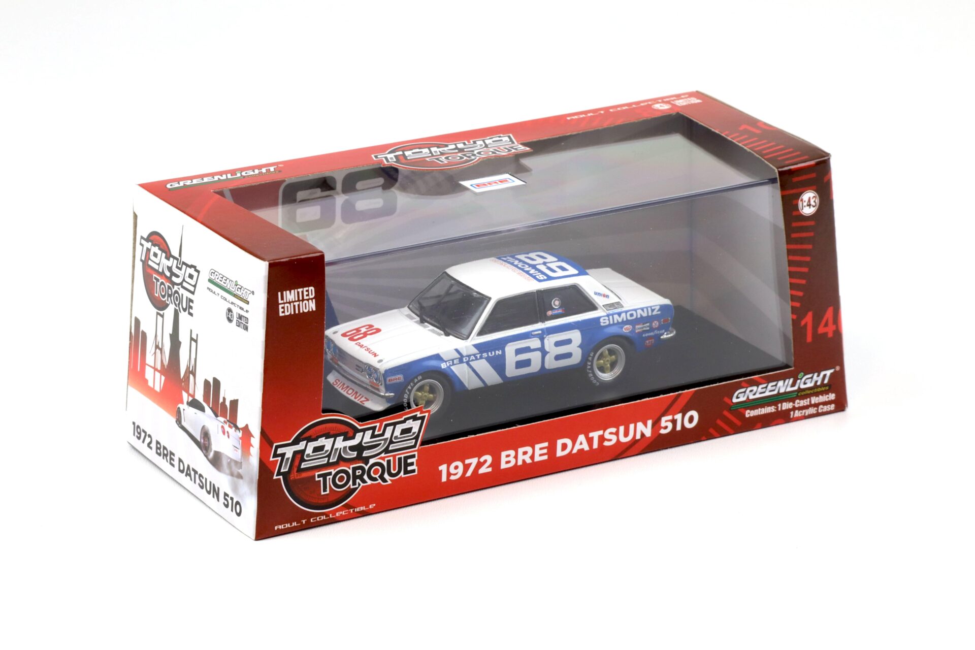 1:43 Greenlight 1972 BRE Datsun 510 Peter Gregg #68 Brock Racing Enterprises