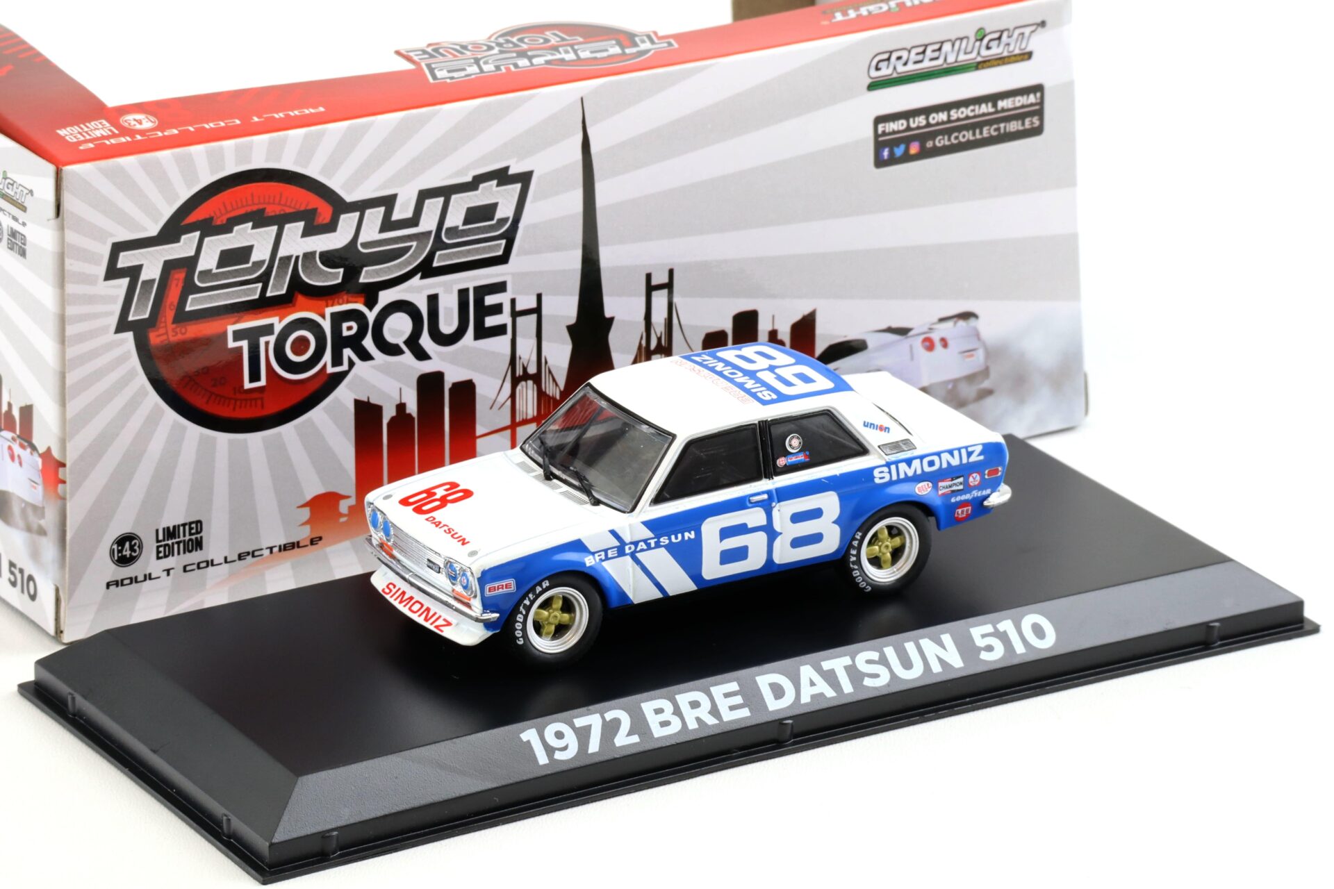 1:43 Greenlight 1972 BRE Datsun 510 Peter Gregg #68 Brock Racing Enterprises