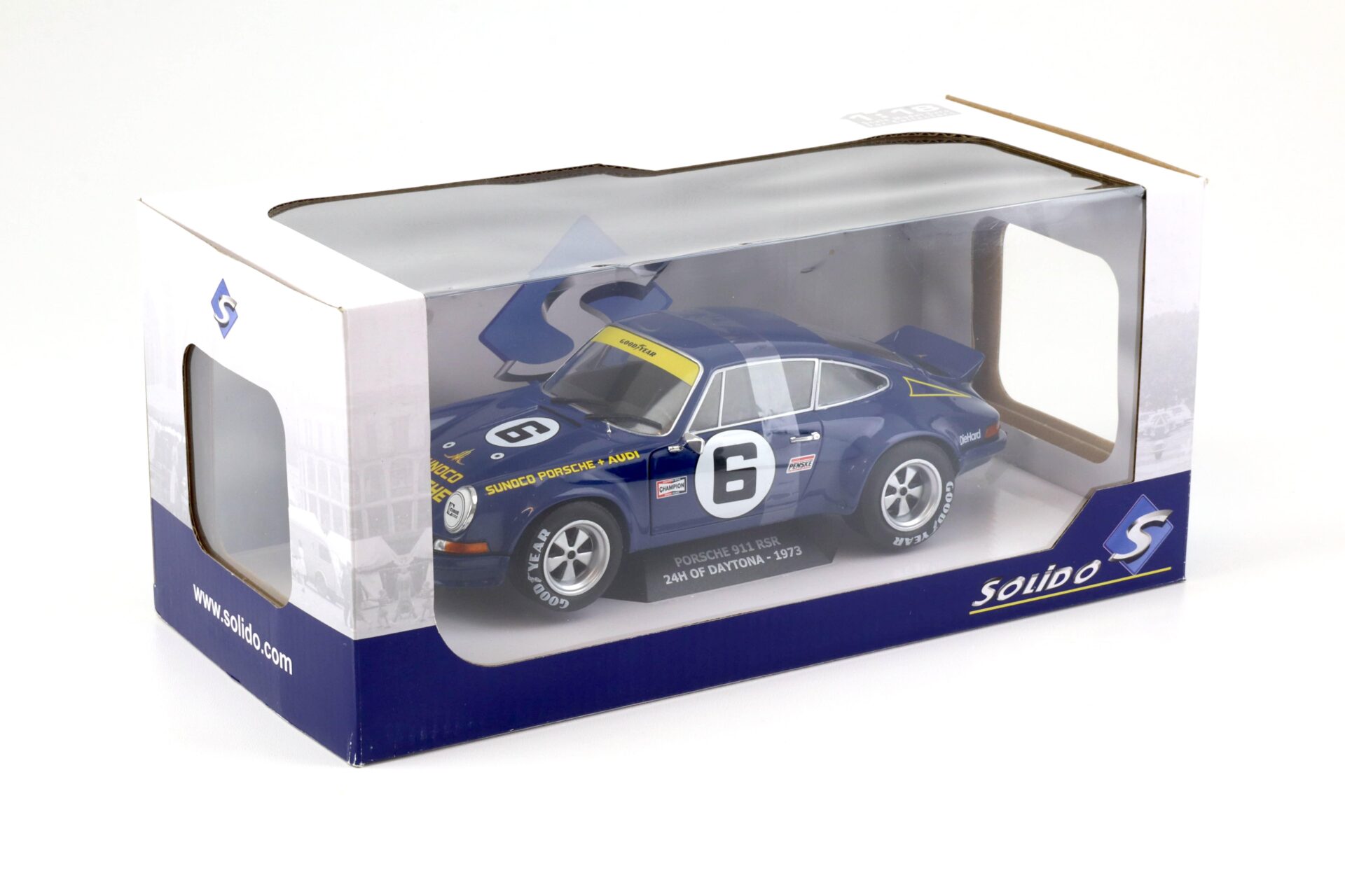 1:18 Solido Porsche 911 RSR 24h of Daytona 1973 #6 Sunoco blue