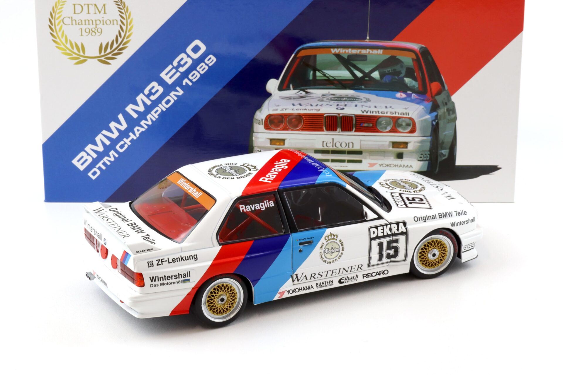 1:18 WERK83 BMW M3 E30 #15 DTM Champion 1989 Ravaglia Warsteiner Collectors box