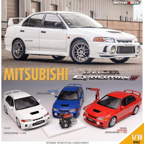 1:18 Motorhelix Mitsubishi Lancer EVO 4 IV Scotia white 1999 with engine M84003