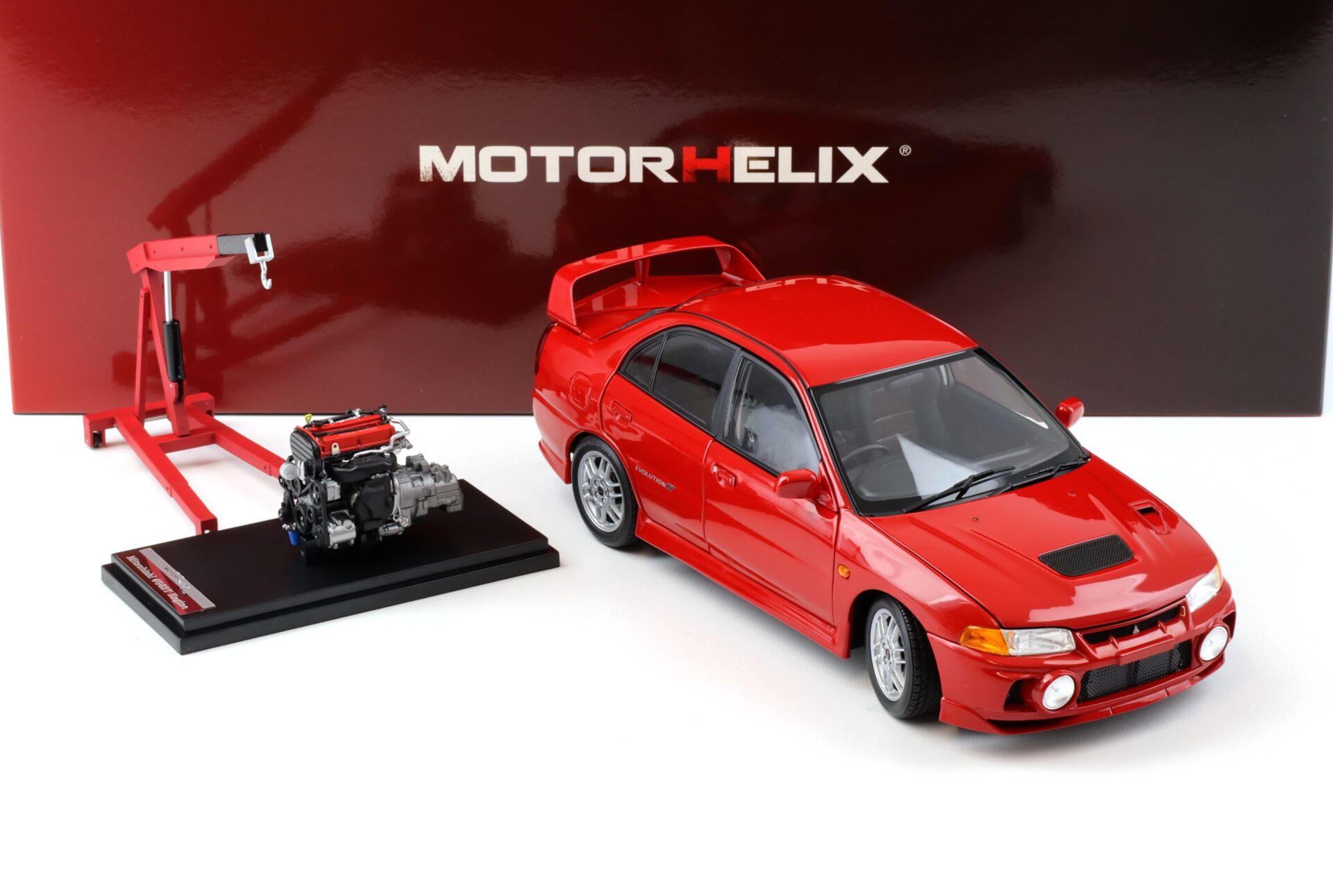 1:18 Motorhelix Mitsubishi Lancer EVO 4 IV Palma red 1999 with engine M84004