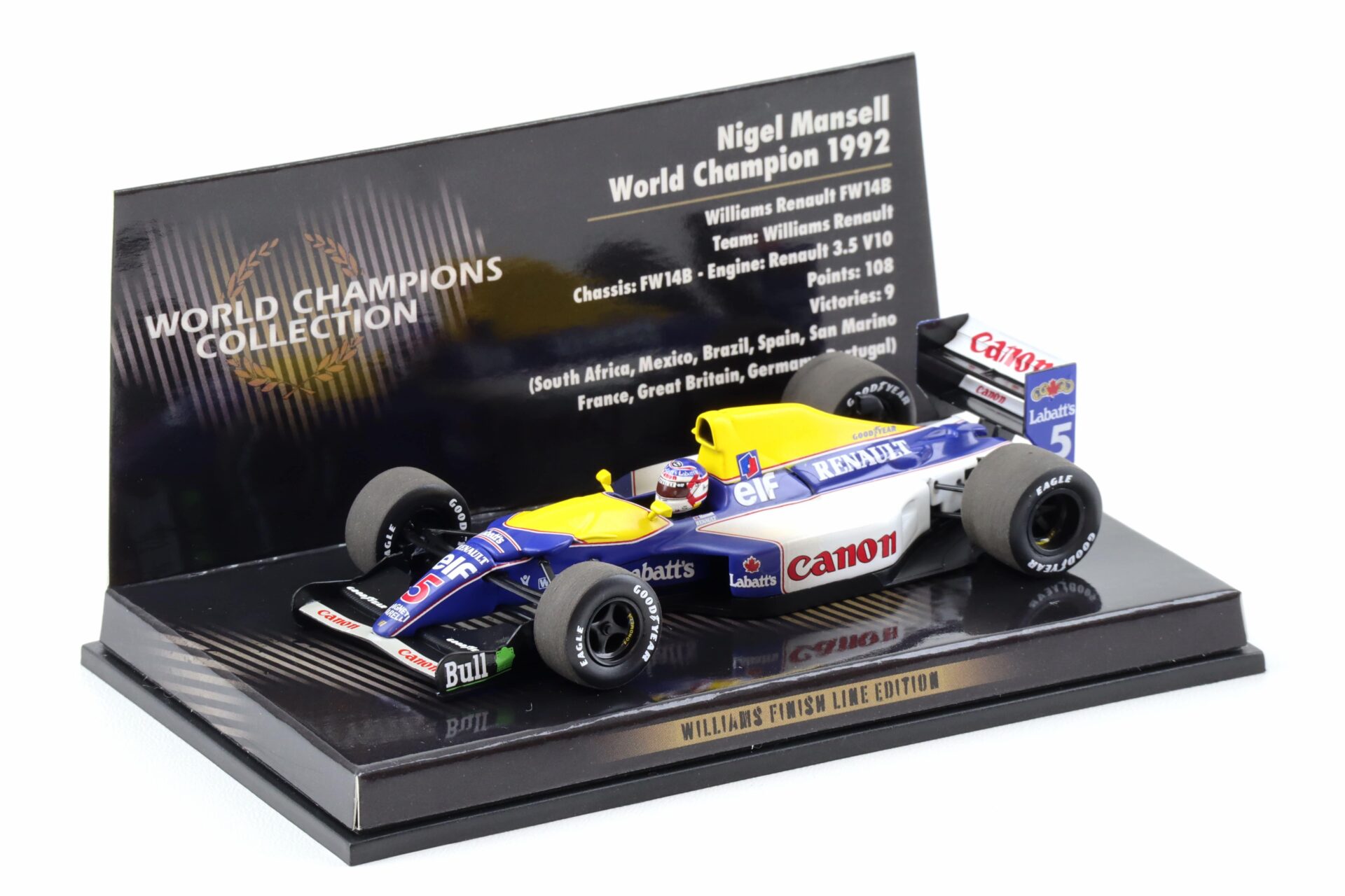 1:43 Minichamps F1 Williams Renault FW14B Nigel Mansell World Champion 1992 Finish Line
