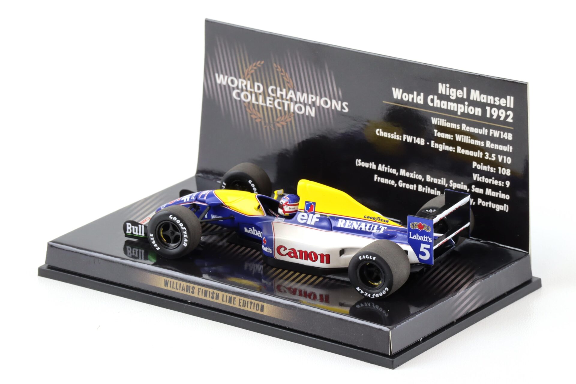 1:43 Minichamps F1 Williams Renault FW14B Nigel Mansell World Champion 1992 Finish Line