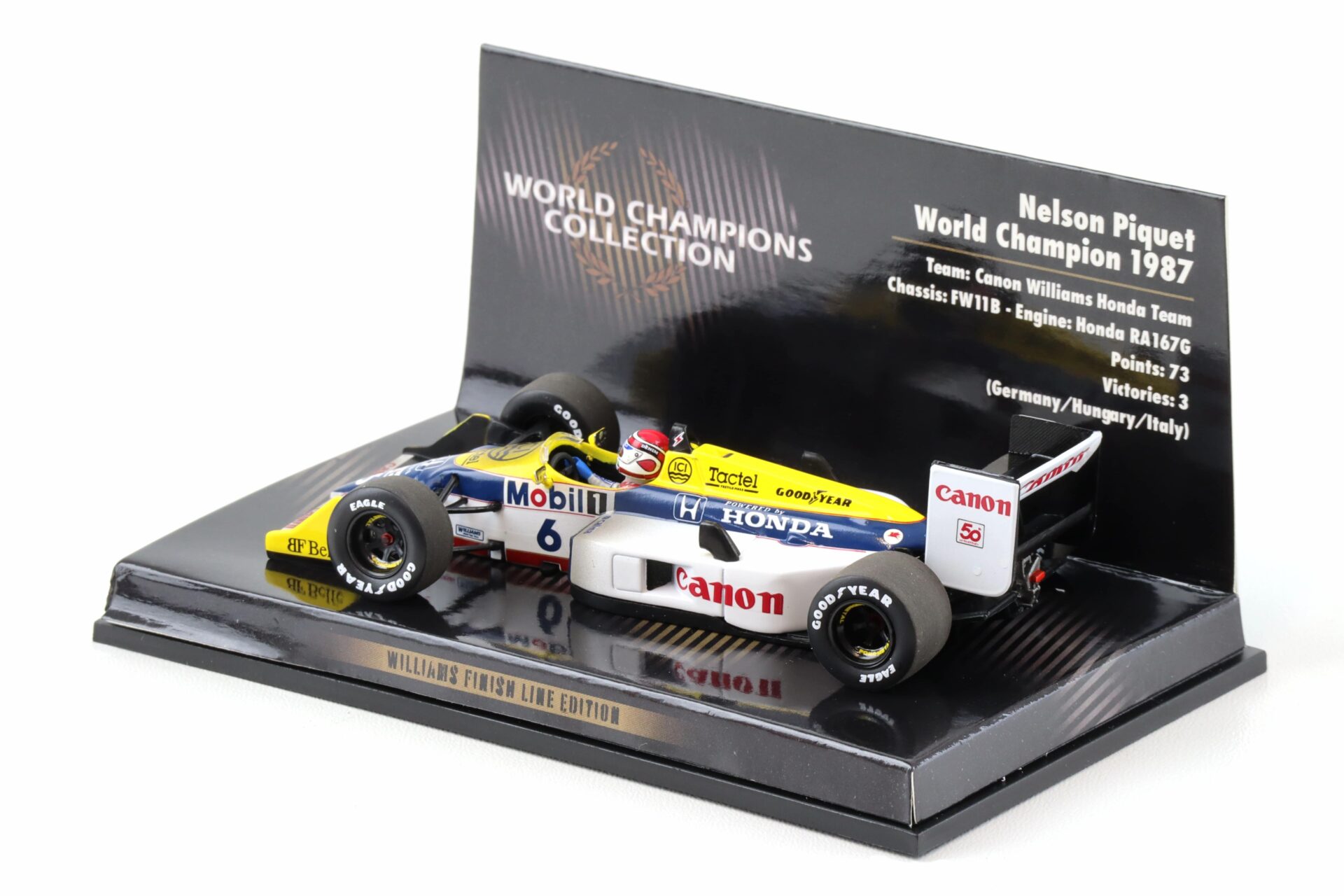 1:43 Minichamps F1 Williams Honda FW11B Nelson Piquet World Champion 1987 Finish Line