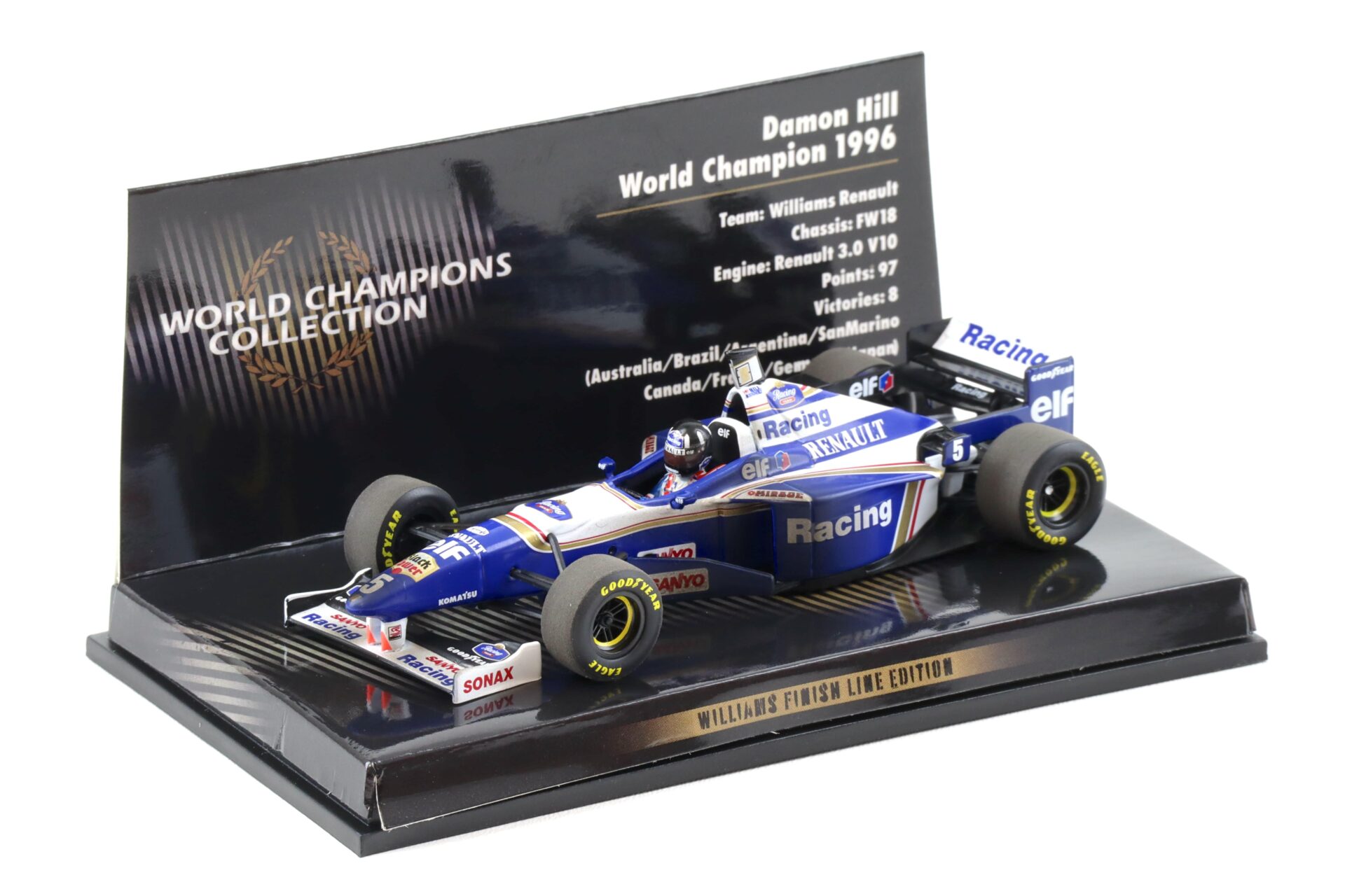 1:43 Minichamps F1 Williams Renault FW18 Damon Hill World Champion 1996 Finish Line