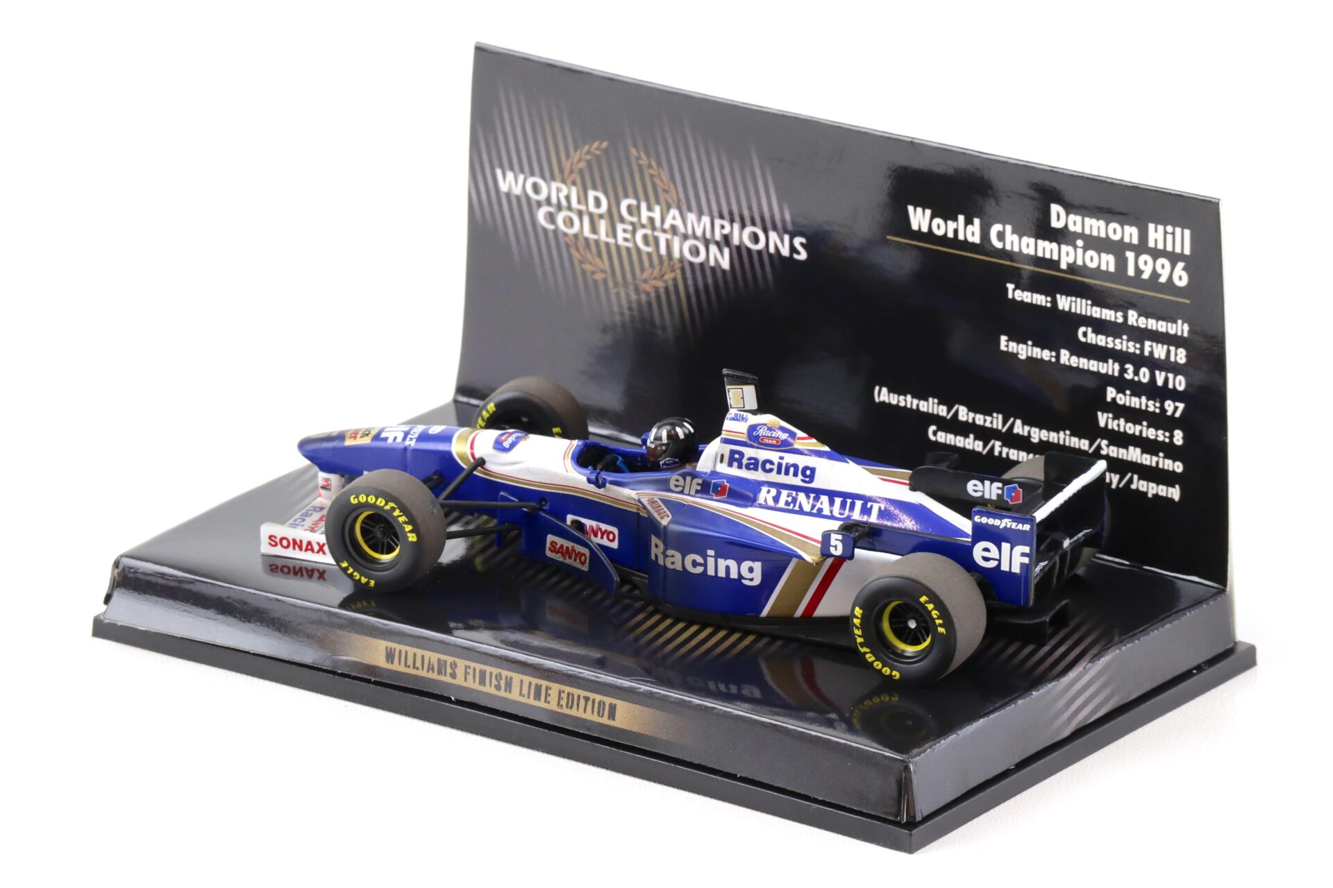1:43 Minichamps F1 Williams Renault FW18 Damon Hill World Champion 1996 Finish Line