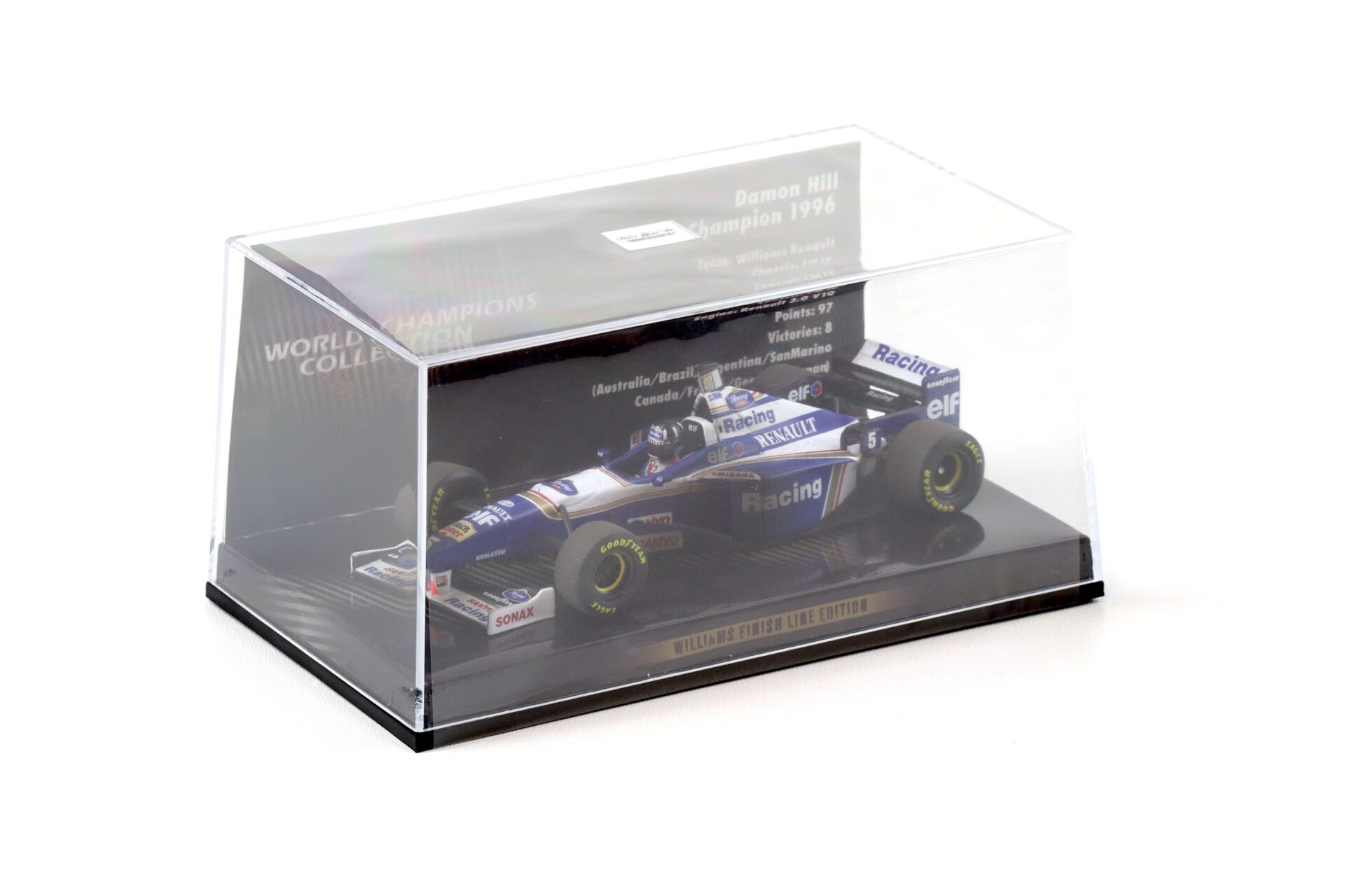 1:43 Minichamps F1 Williams Renault FW18 Damon Hill World Champion 1996 Finish Line