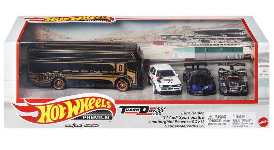 1:64 Hot Wheels Premium Set 2023 Track Day Real Riders 4 Cars Diorama Audi + Lamborghini